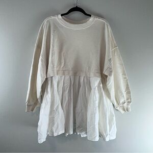 Free People Eleanor Pleated Bottom Cream and White Women Sweatshirt Dress Size S